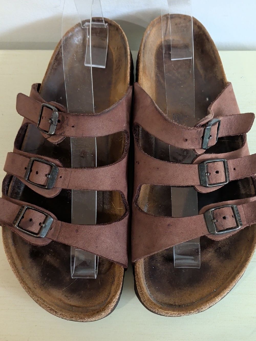 Birkenstock Brown Suede Triple-Strap Slide Sandals Size 41